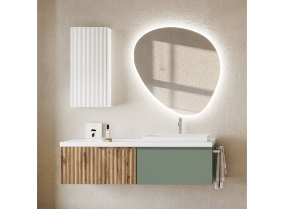 Sage Green and Cannettato Oak Bathroom Composition Made in Italy - Uranus Viadurini