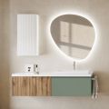 Sage Green and Ribbed Oak Bathroom Composition Made in Italy - Uranus