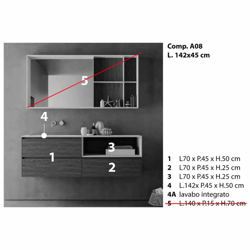 Bathroom Furniture Composition, Modern and Suspended Design Made in Italy - Callisi8 Viadurini