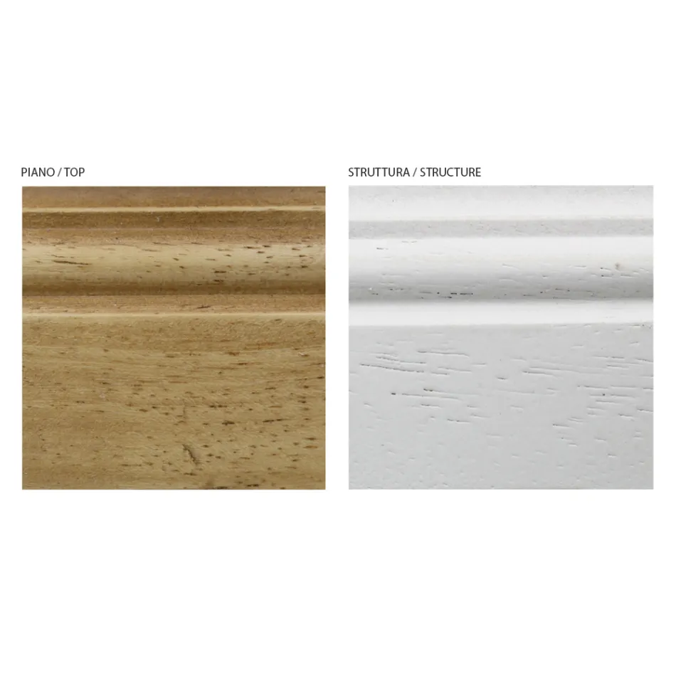 Entrance composition in two-tone white wax and natural wood top - Fatuo Viadurini