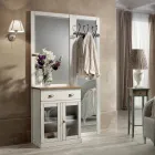 Entrance composition in two-tone white wax and natural wood top - Fatuo Viadurini