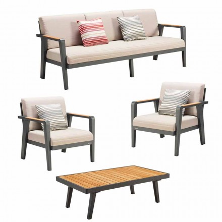 Outdoor Composition 3 Seater Sofa, 2 Armchairs and Coffee Table - Moira Viadurini