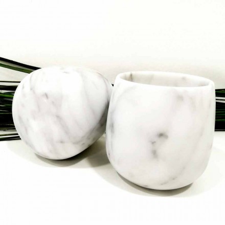 Composition of 2 Glasses in White Carrara Marble Made in Italy - Dolla Viadurini
