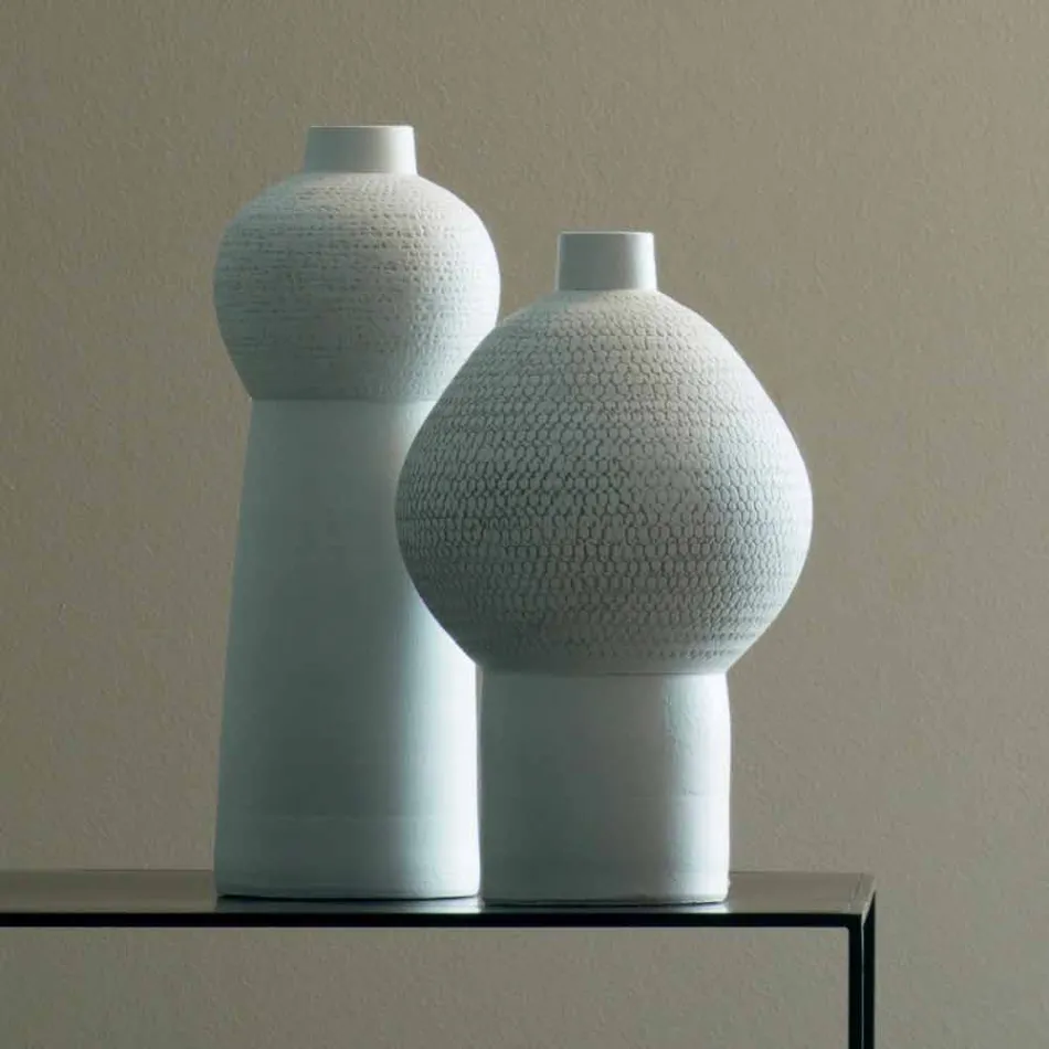 Composition of 2 Decorative Vases in Decorated Ceramic - Lampedusa Viadurini