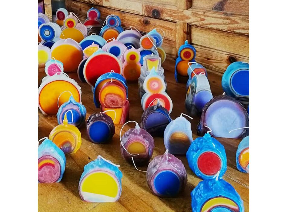 Composition of 3 Colored Wax Candles, Unique Pieces, Made in Italy - Dela Viadurini