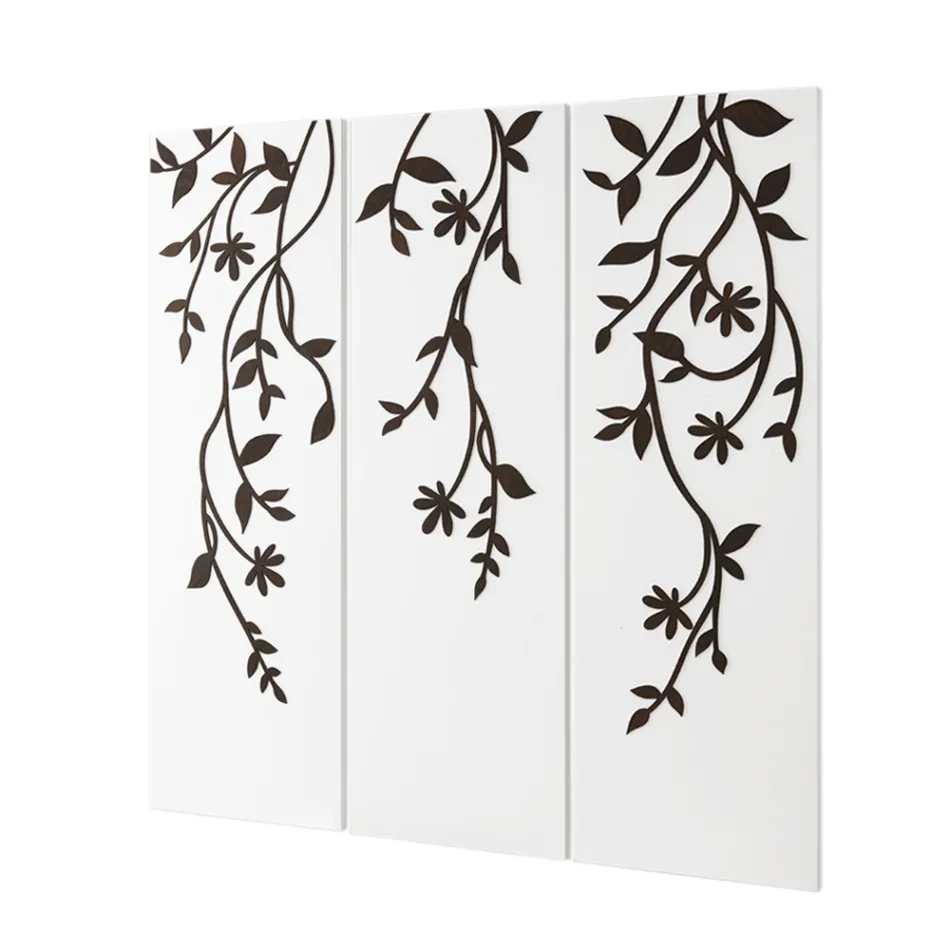 Composition of 3 Panels Depicting 3 Branches and Leaves Made in Italy - Barney Viadurini