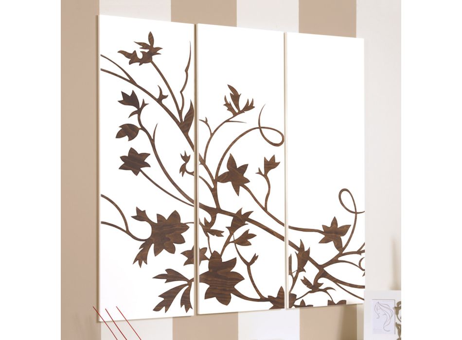 Composition of 3 Panels Depicting a Branch with Leaves Made in Italy - Ashton Viadurini