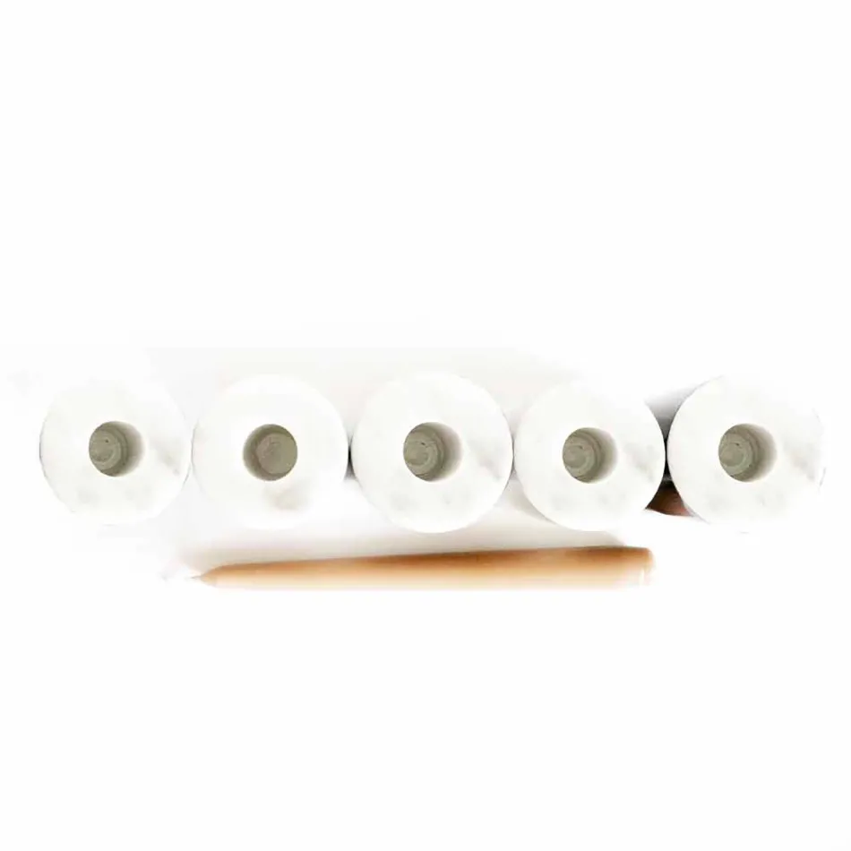 Composition of 3 Candle Holders in White Carrara Marble Made in Italy - Astol Viadurini