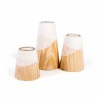 Composition of 3 Modern Candle Holders in Solid Pine Wood - White Viadurini