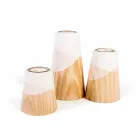 Composition of 3 Modern Candle Holders in Solid Pine Wood - White Viadurini