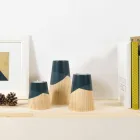 Composition of 3 Modern Candle Holders in Solid Pine Wood - White Viadurini