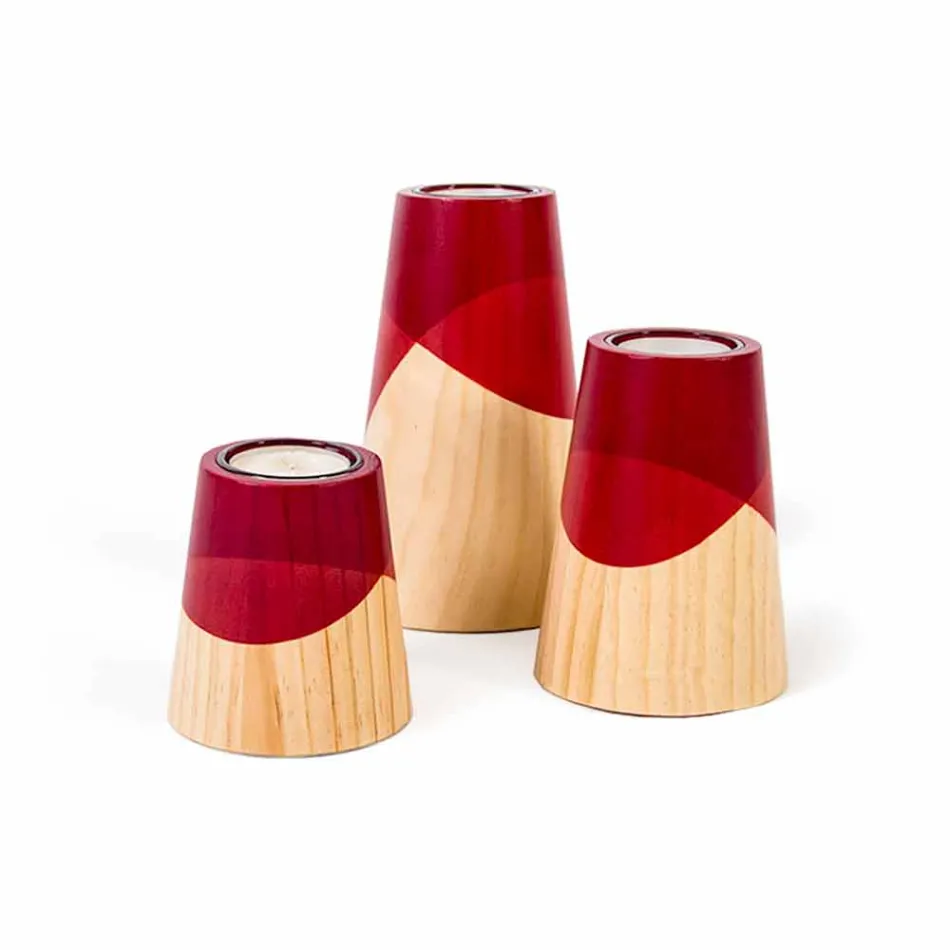 Composition of 3 Modern Candle Holders in Solid Pine Wood - White Viadurini