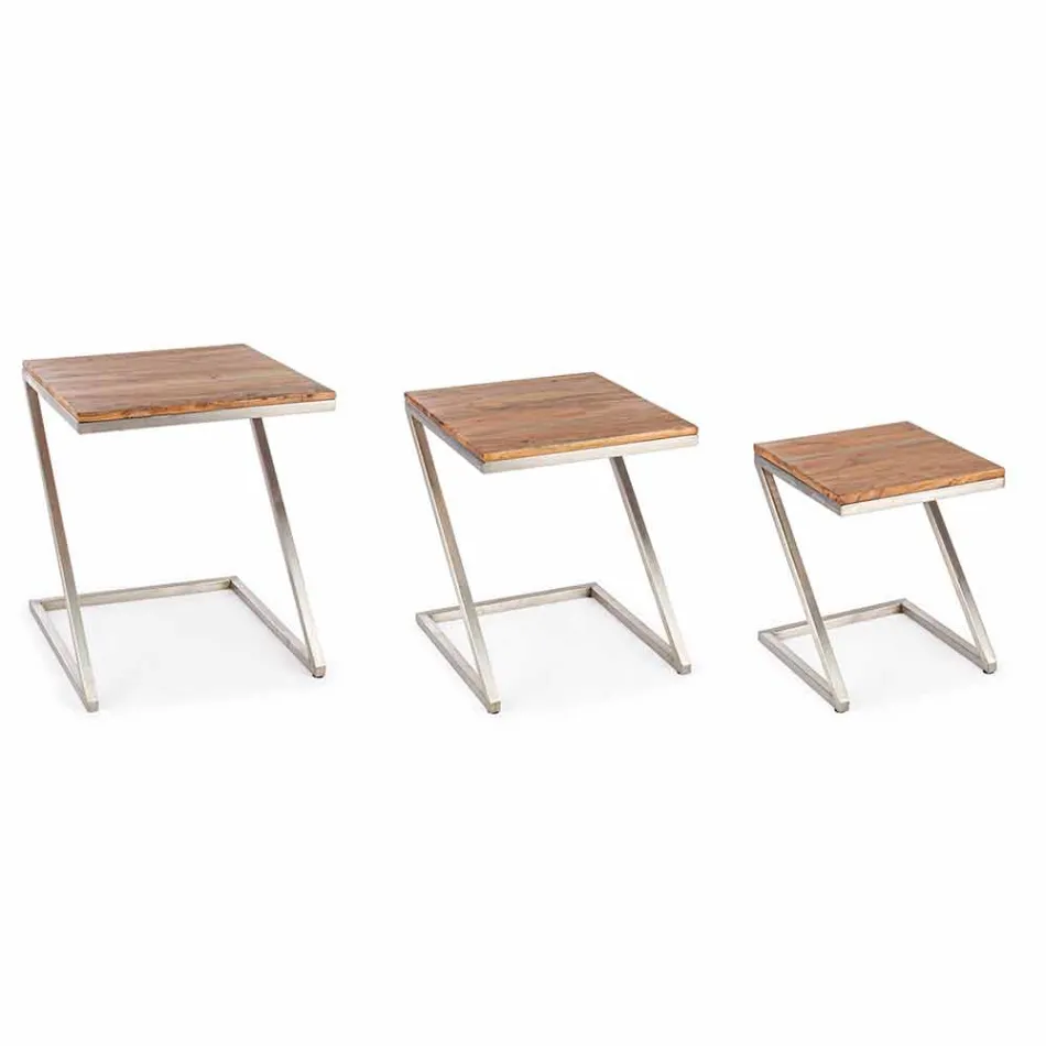 Composition of 3 Homemotion Square Wooden Coffee Tables - Fonzi Viadurini