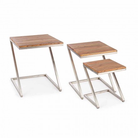 Composition of 3 Homemotion Square Wooden Coffee Tables - Fonzi Viadurini