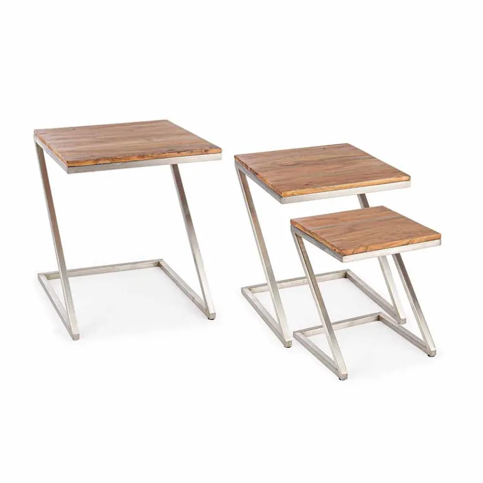Composition of 3 Homemotion Square Wooden Coffee Tables - Fonzi Viadurini