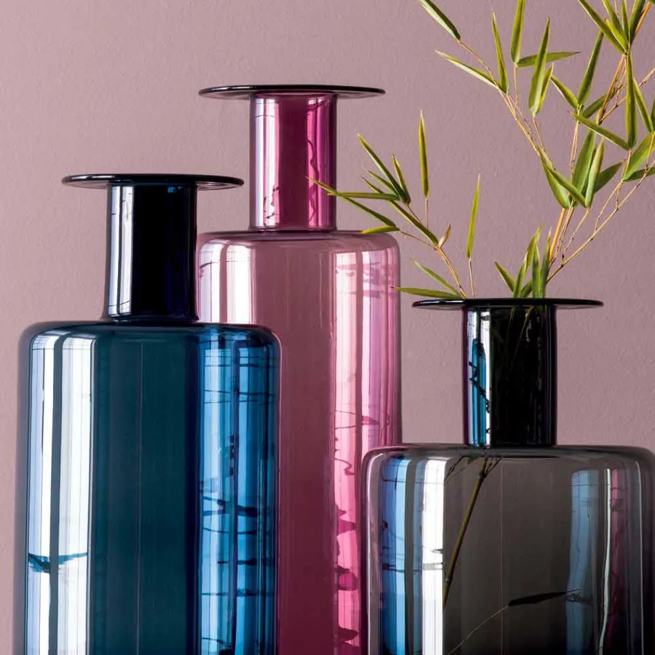 Composition of 3 Decorative Vases in Smoked, Blue and Amethyst Glass - Infinity Viadurini