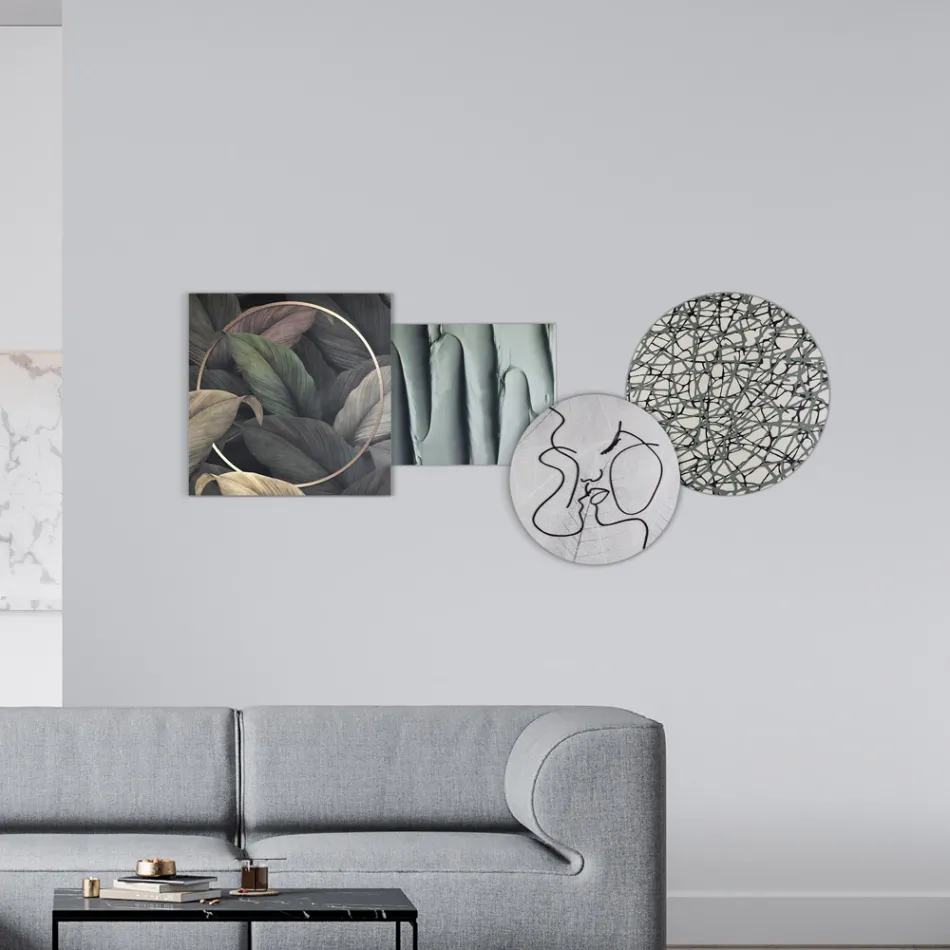 Composition of 4 Panels with the Stylization of the Kiss Made in Italy - Kanna Viadurini