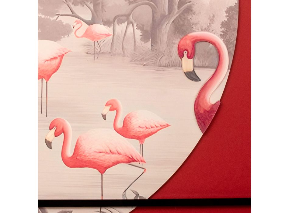 Composition of Wooden Paintings with Flamingo Print Made in Italy - Bahamas Viadurini