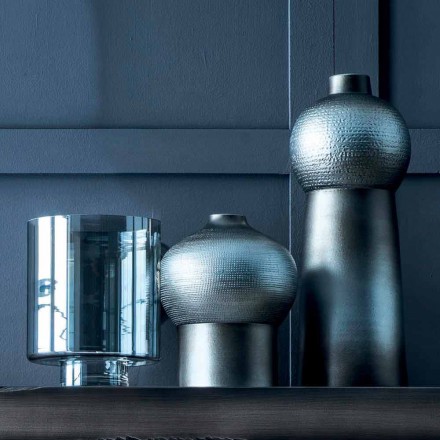 Composition of Decorative Vases in Decorated Ceramic and Smoked Glass - Monile Viadurini