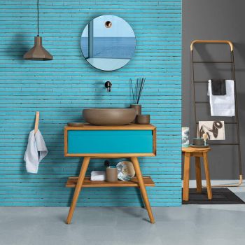 Free Standing Bathroom Cabinet Composition Including Blue Accessories - Carolie