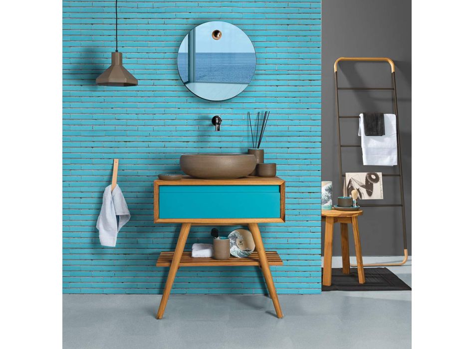Free Standing Bathroom Cabinet Composition Including Blue Accessories - Carolie