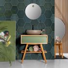 Green Bathroom Cabinet Composition with Teak Cabinet and Accessories - Carolie Viadurini