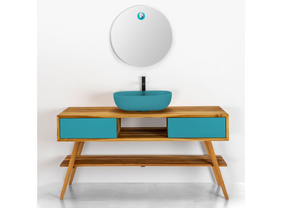 Floor Bathroom Furniture Composition with Blue Design Drawer - Georges Viadurini