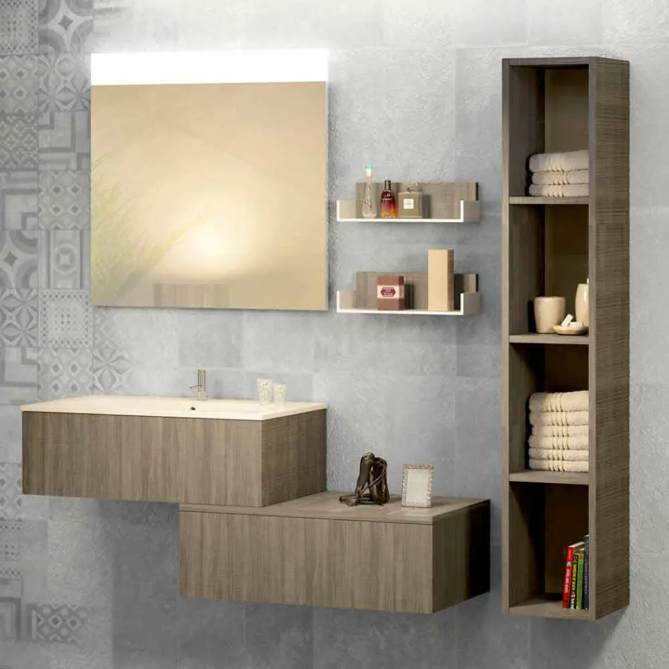 Composition wooden furniture bathroom made in Italy Forlì Viadurini