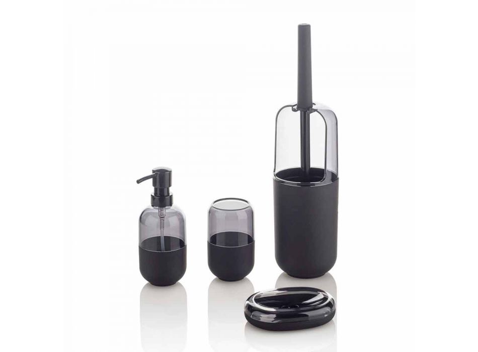 Modern Composition of Bathroom Accessories in Plastic and Black Rubber - Noto Viadurini
