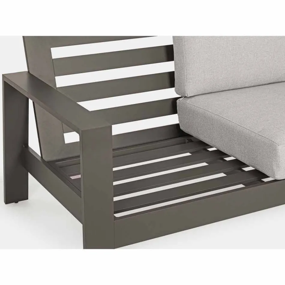 Outdoor Living Room Composition in Aluminum with Fabric Cushions - Yoshi Viadurini