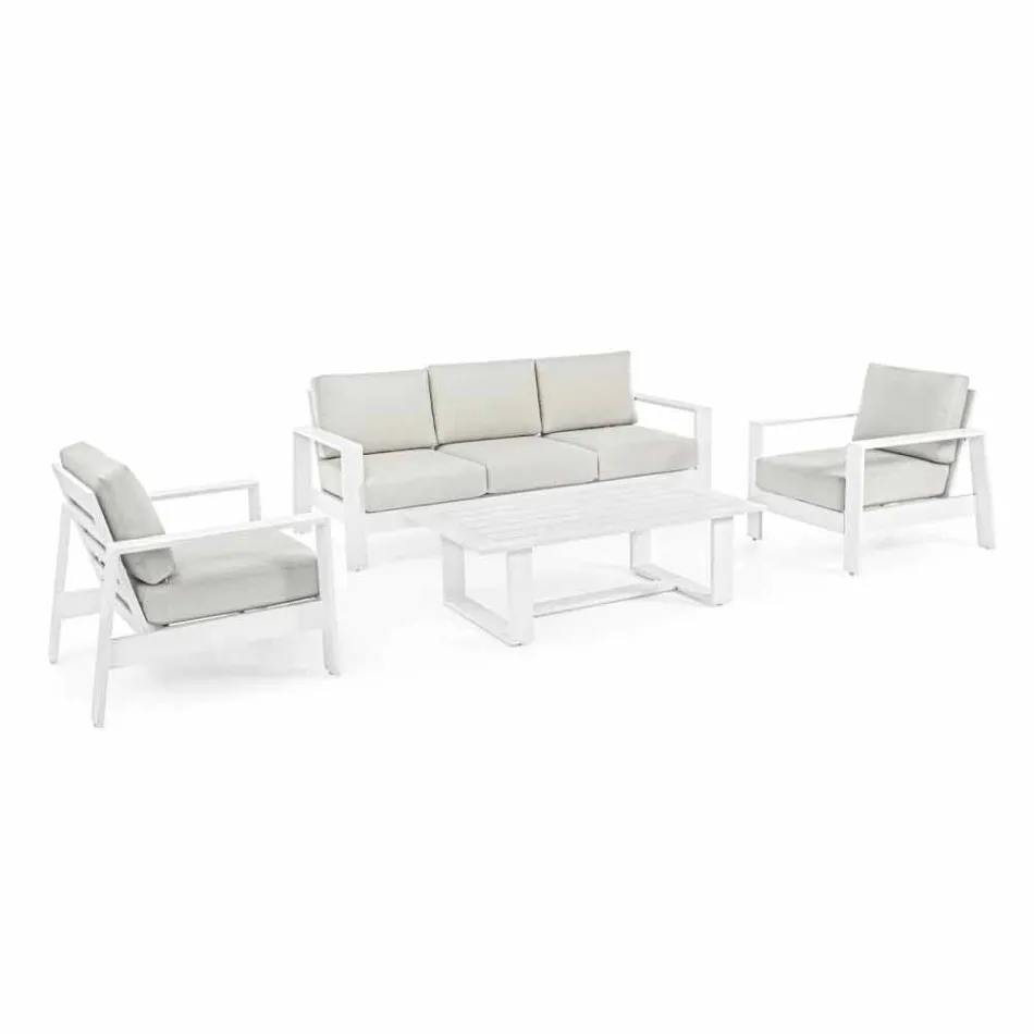 Outdoor Living Room Composition in Aluminum with Fabric Cushions - Yoshi Viadurini