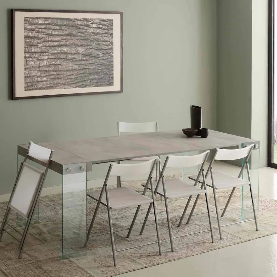 Modern design extendable console with Miss tempered glass legs Viadurini