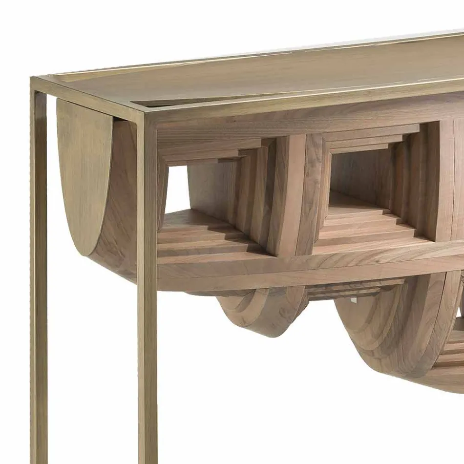 Luxury design console in solid walnut wood and Pardo metal Viadurini