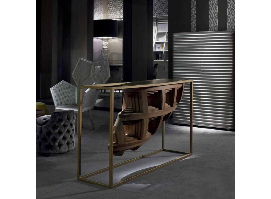 Luxury design console in solid walnut wood and Pardo metal Viadurini