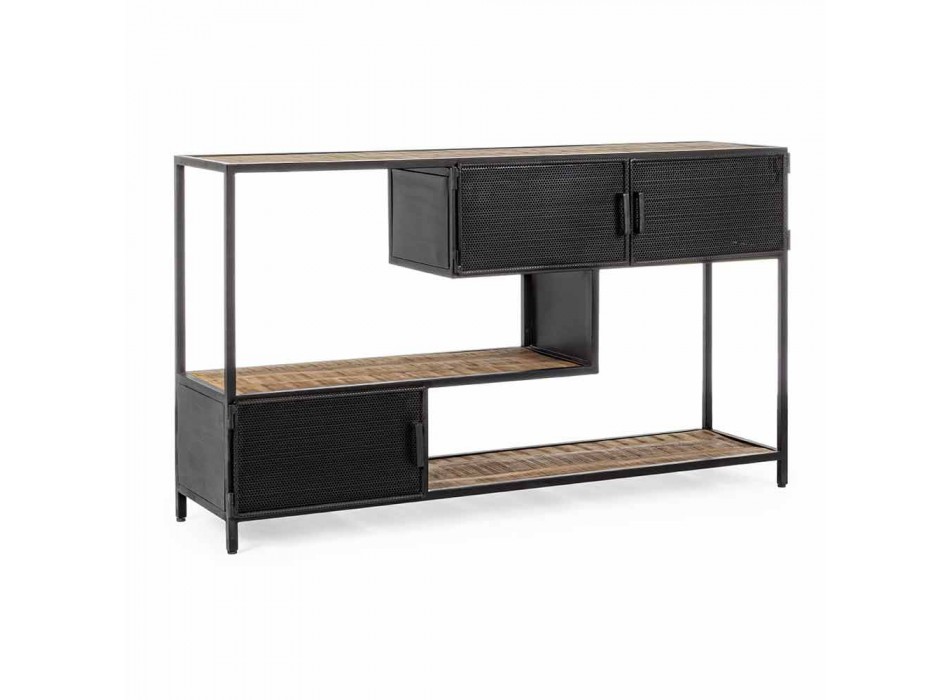 Console with 3 Doors and 3 Shelves in Steel and Mango Wood Modern Design - Mameli Viadurini