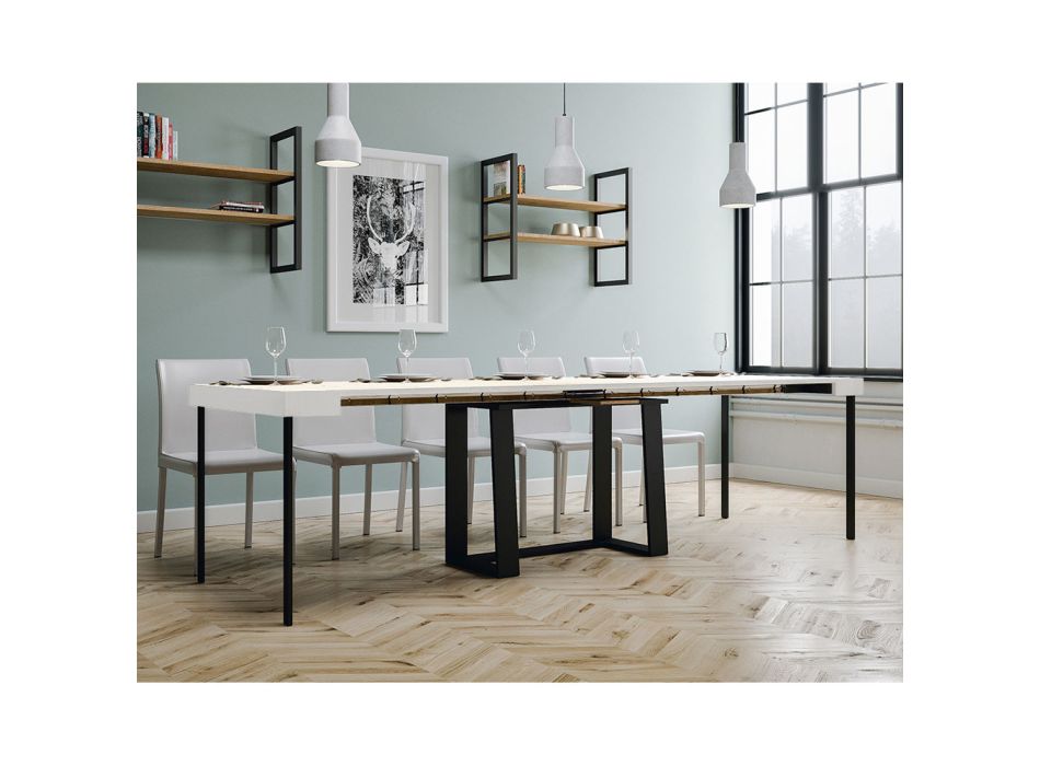 Extendable Console to 288 cm in Wood and Metal Made in Italy - Mistero Viadurini