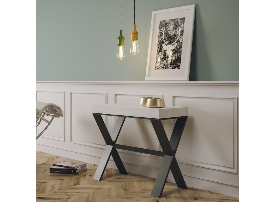 Extendable Console to 300 cm with X-shaped legs Anthracite Made in Italy - Bacchetta Viadurini
