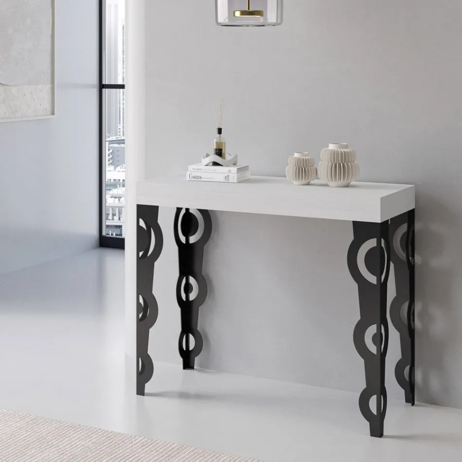 Extendable Console with Modern Iron Legs Made in Italy - Palazzo Viadurini