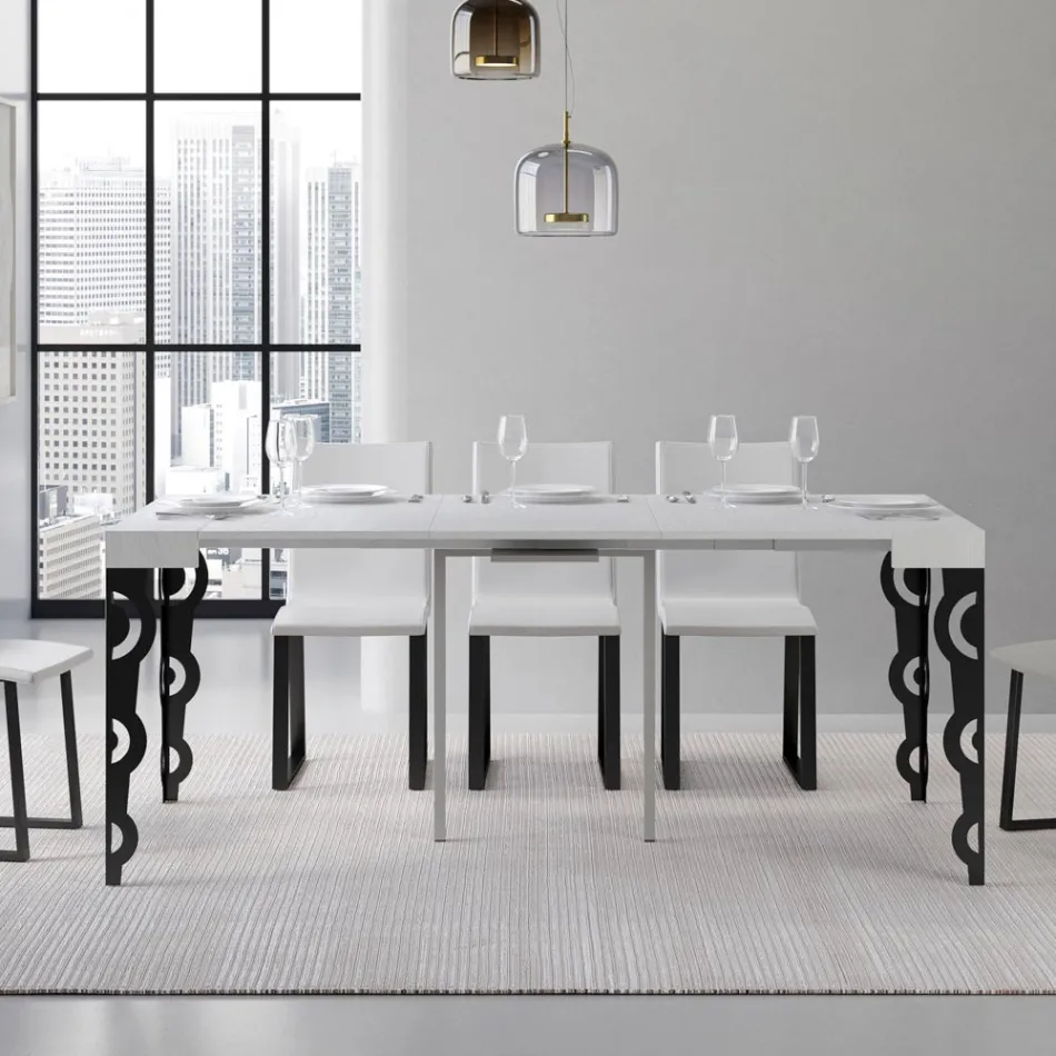 Extendable Console with Modern Iron Legs Made in Italy - Palazzo Viadurini