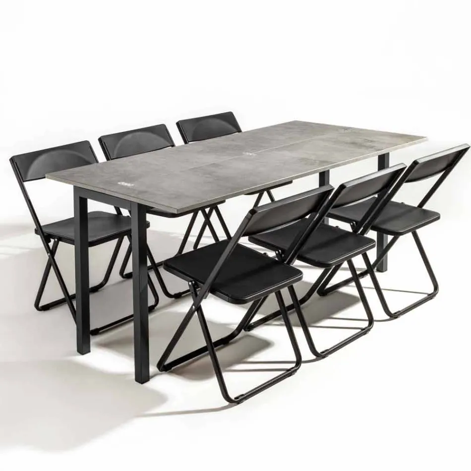 Extendable Console with Top in Melamine and Base in Painted Metal - Adino Viadurini