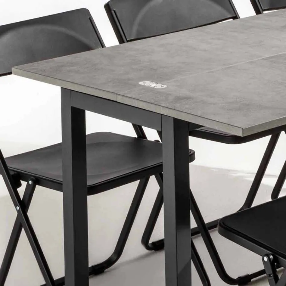 Extendable Console with Top in Melamine and Base in Painted Metal - Adino Viadurini