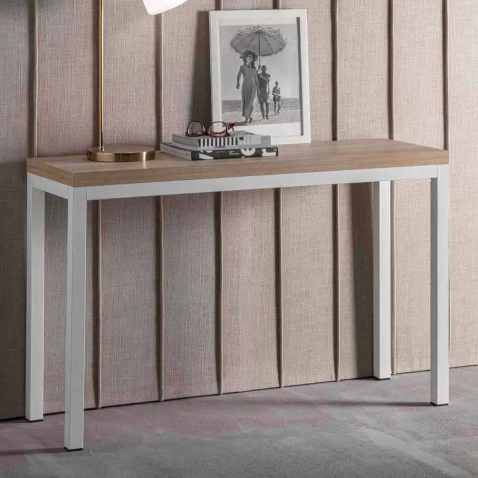Extendable Console with Top in Melamine and Base in Painted Metal - Adino Viadurini