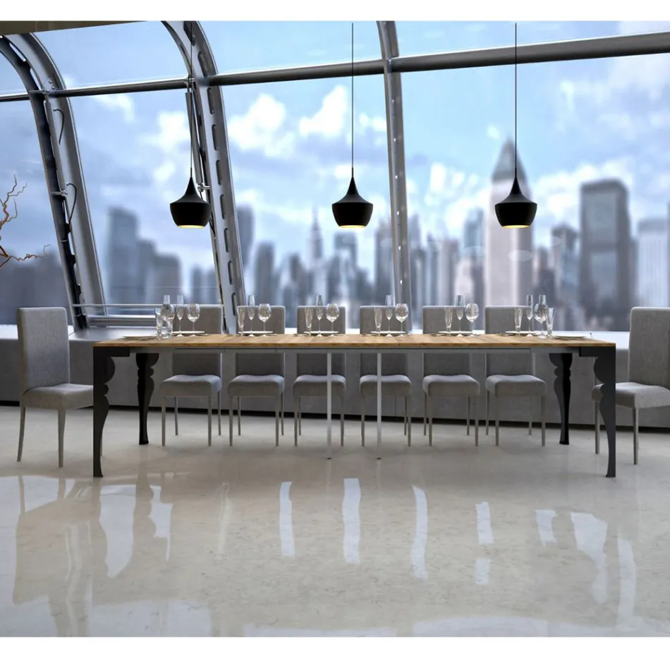 Modern Extendable Console in Anthracite Wood and Metal Made in Italy - Sassone Viadurini