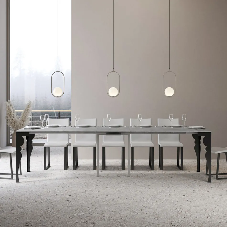 Modern Extendable Console in Anthracite Wood and Metal Made in Italy - Sassone Viadurini