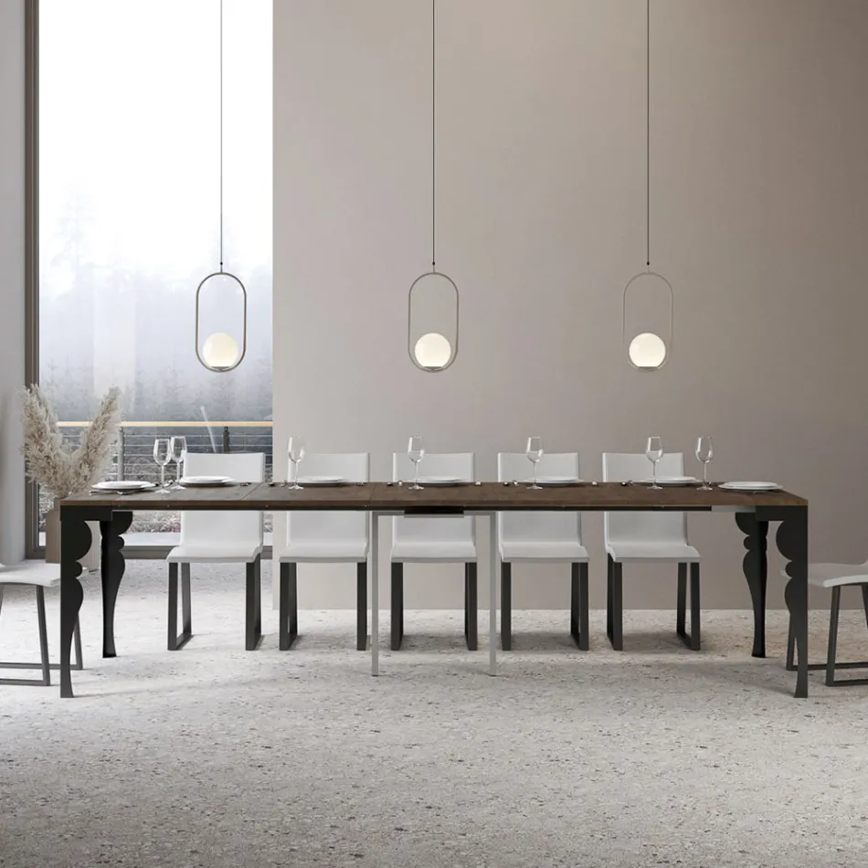 Modern Extendable Console in Anthracite Wood and Metal Made in Italy - Sassone Viadurini