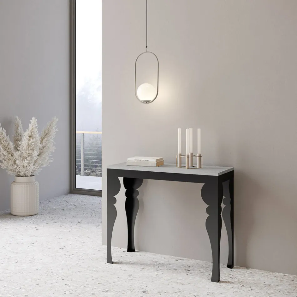 Modern Extendable Console in Anthracite Wood and Metal Made in Italy - Sassone Viadurini