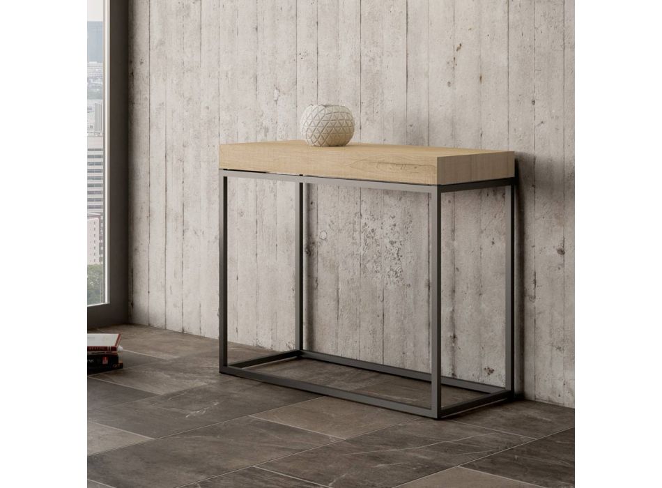 Extendable Minimal Style Console in Wood and Iron Made in Italy - Flame Viadurini