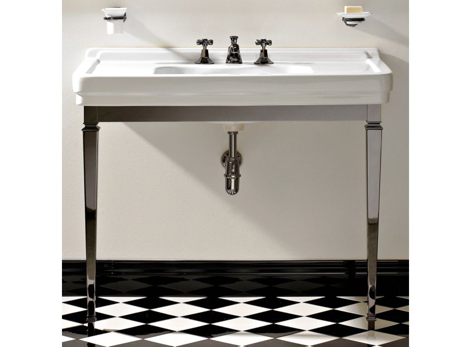 Vintage Bathroom Console 105 cm in White Ceramic with Feet, Made in Italy - Marwa Viadurini