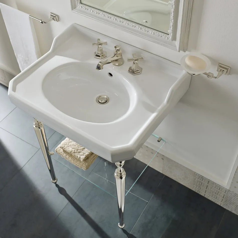 65 cm Ceramic Bathroom Console Vintage with Metal Feet Made in Italy Nausica Viadurini