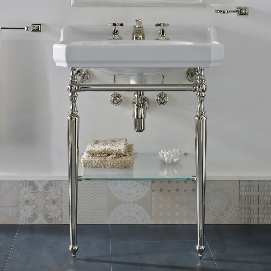 65 cm Ceramic Bathroom Console Vintage with Metal Feet Made in Italy Nausica Viadurini